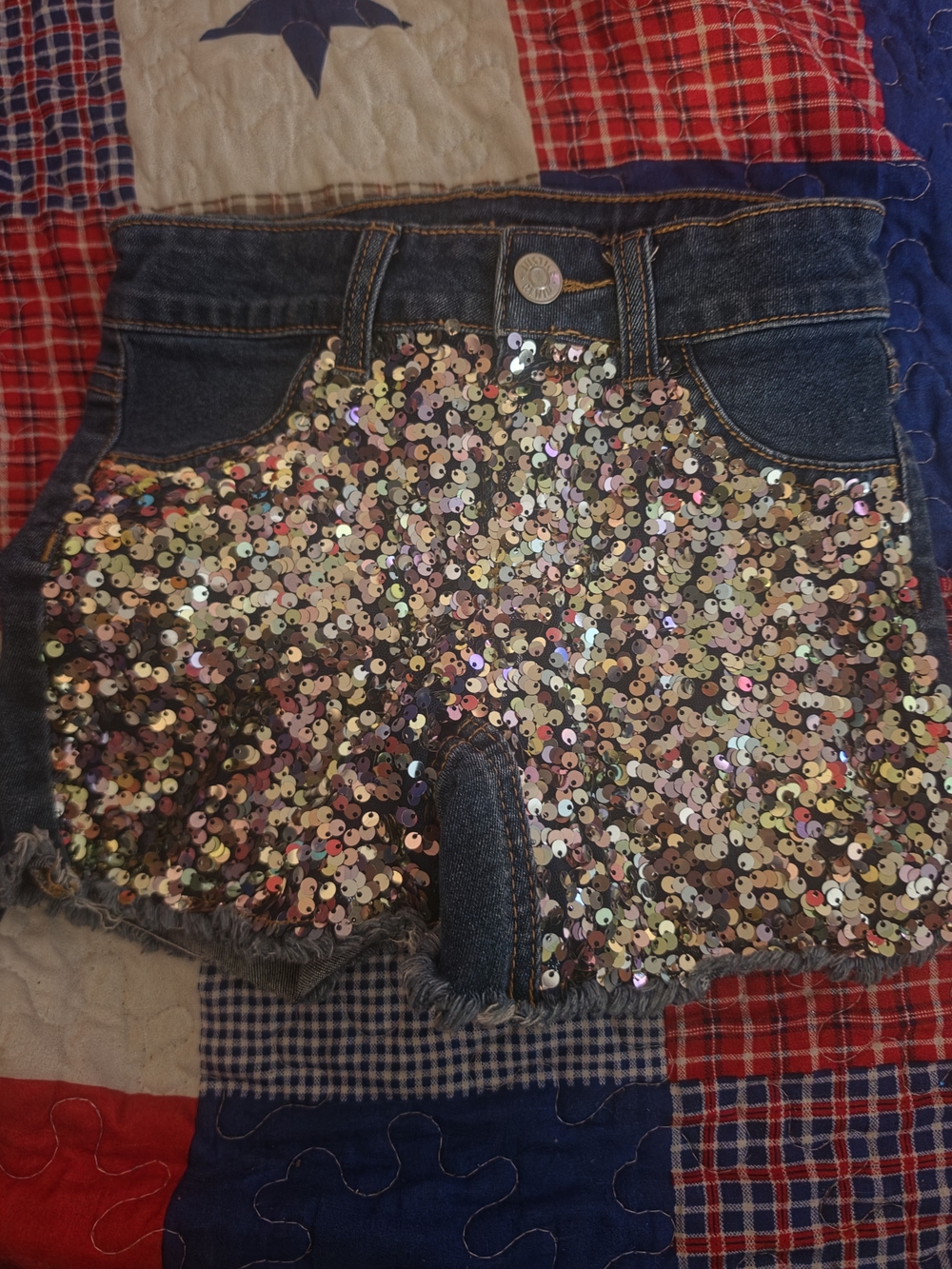 Justice Sequin Denim Shorts - Iridescent Multi & Blue